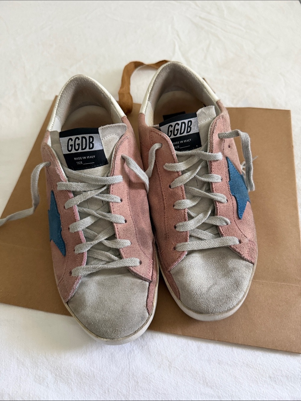 Golden Goose Pink Suede Low-Top Sneakers with Blue Star